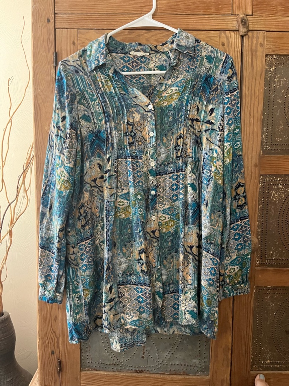 Jane and Delancey Teal Multi Paisley Patchwork Button-Front Tunic